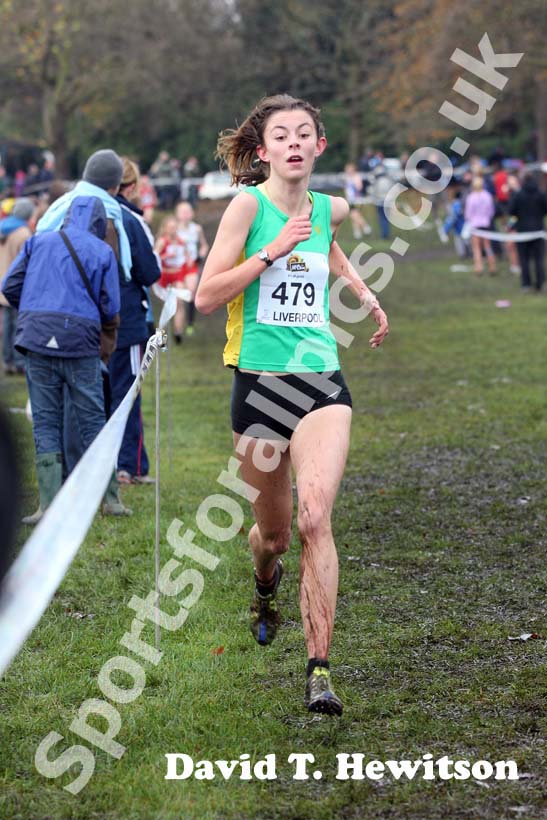 Jessica Judd finishing 3rd in under-20s womens,  2012 McCain Liverpool Cross Challenge.